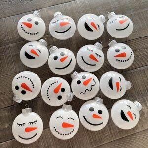 Festive Snowman Face Ornaments - White and Orange Set of 16 Handmade Ornaments